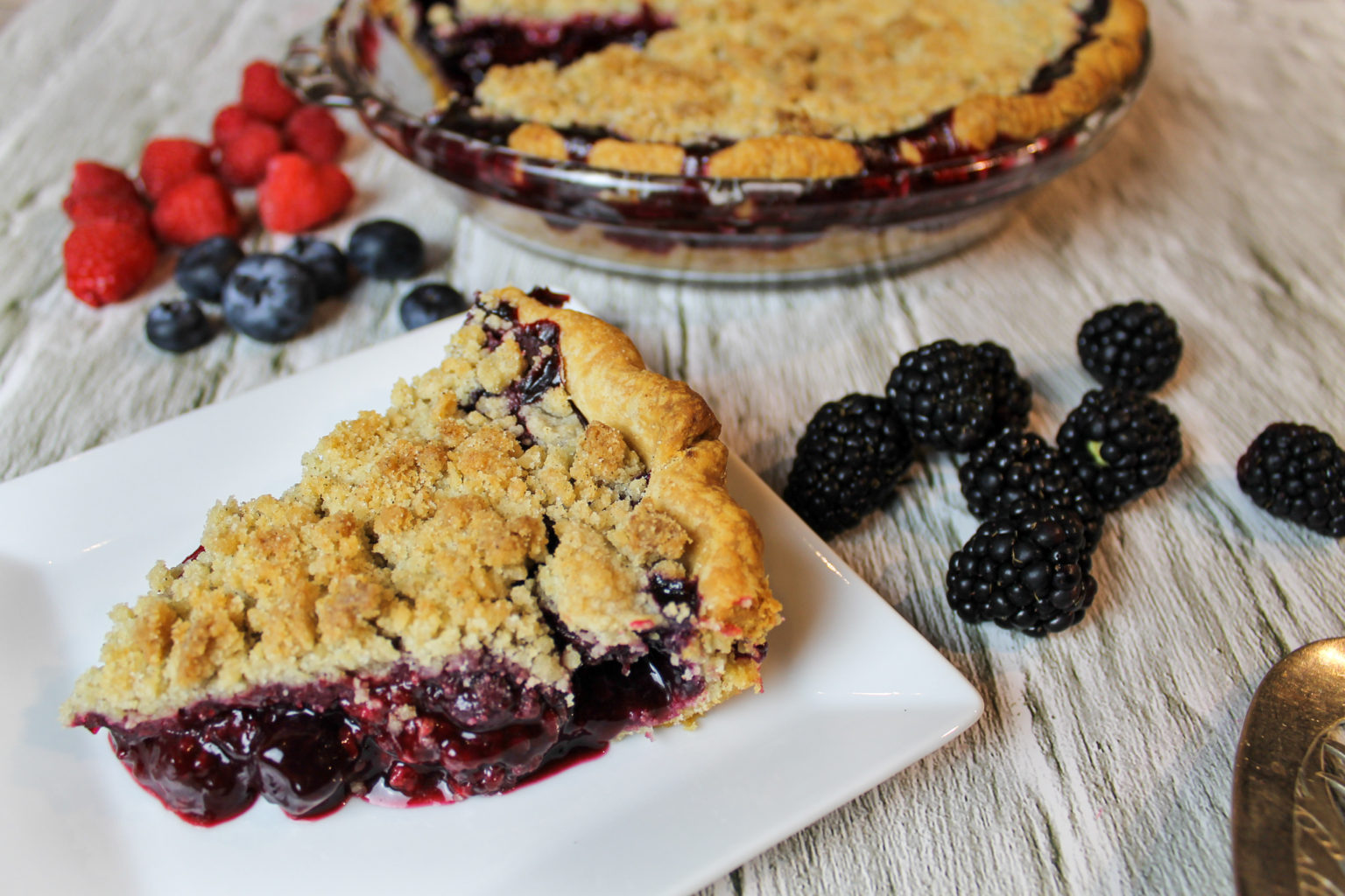 Triple Berry Pie with Cardamom Crumb - Kitchen-by-the-Sea