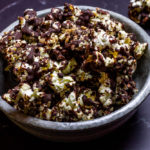 chocolate popcorn with toffee and almonds