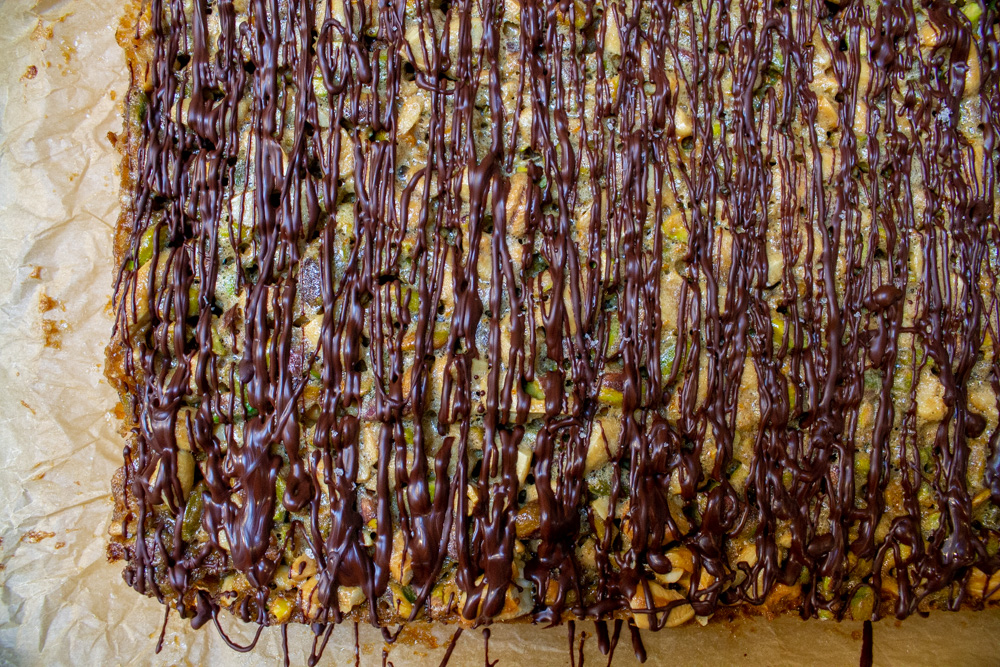 shortbread nut bars with chocolate drizzle 