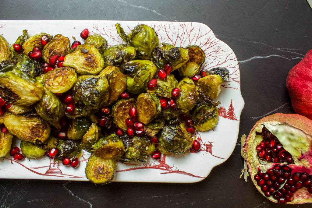 balsamic roasted brussels sprouts with pomegranate