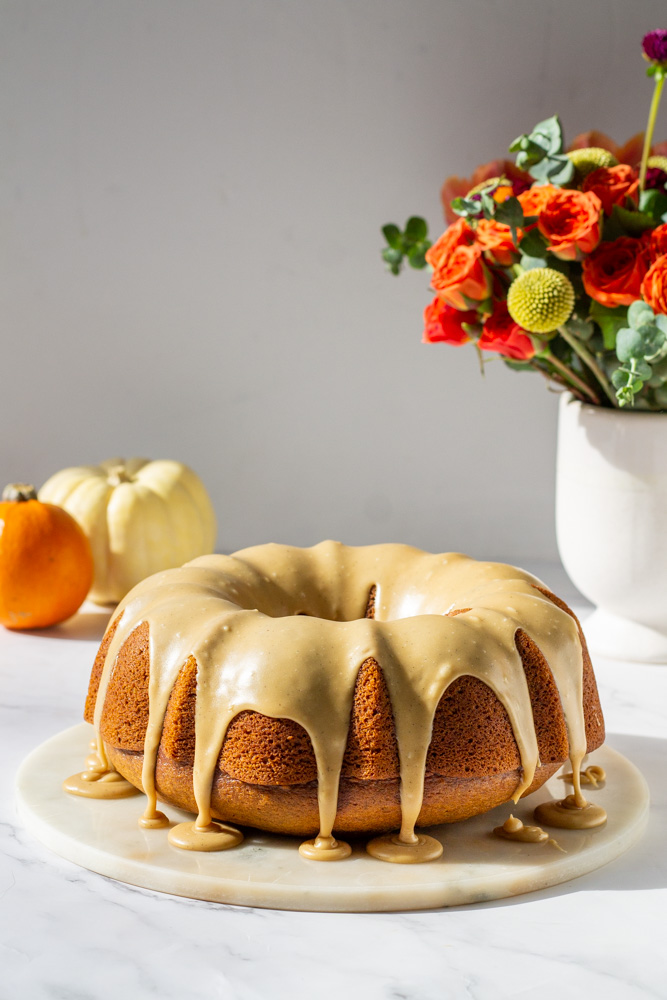 pumpkin bundt cake with maple glaze