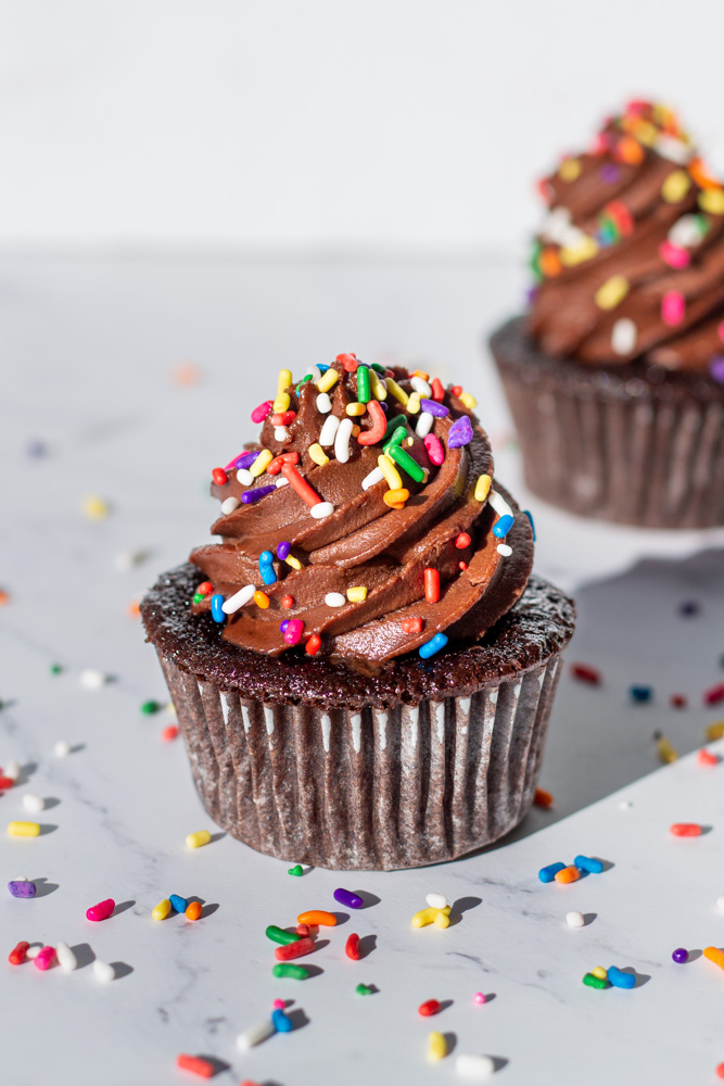 Chocolate cupcakes with chocolate icing