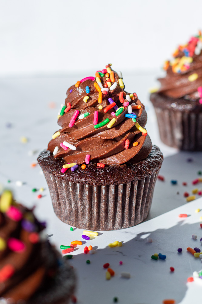 Chocolate cupcakes with chocolate icing