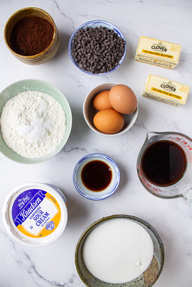 Ingredients for Sour cream chocolate cake
