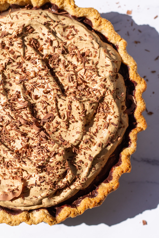 chocolate cream pie with espresso whipped cream