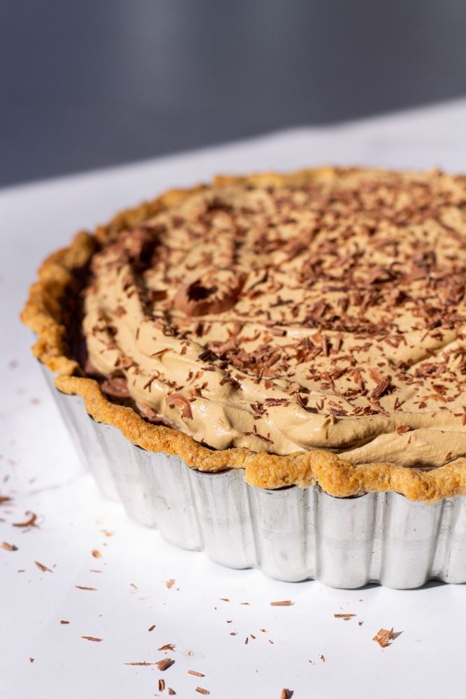 chocolate cream pie with espresso whipped cream