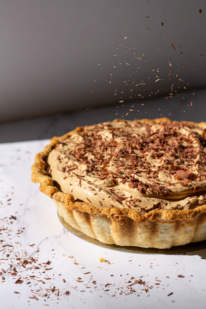 chocolate cream pie with espresso whipped cream