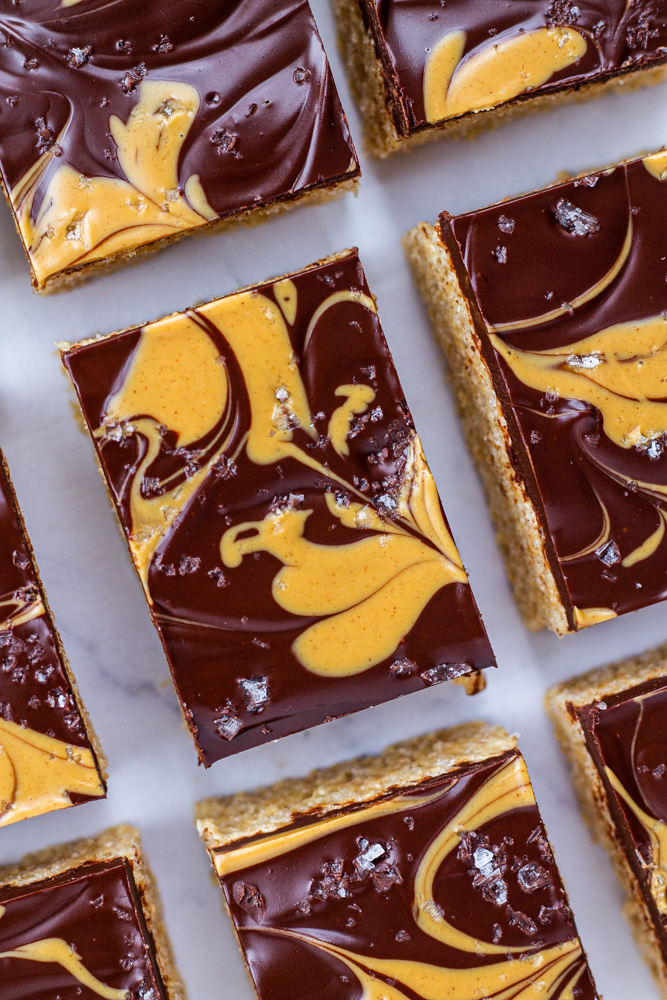 peanut butter rice krispies with chocolate topping