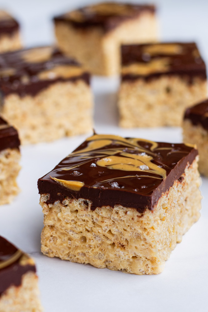 peanut butter rice krispies with chocolate topping