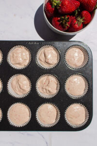 strawberry cupcakes cake batter before baking