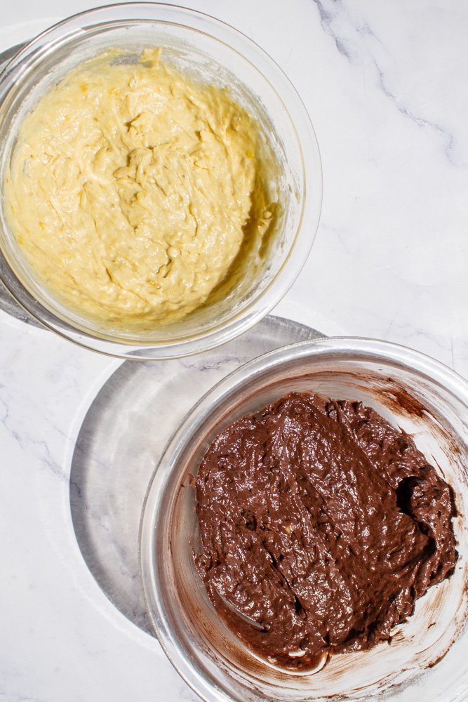 chocolate and regular banana bread batter