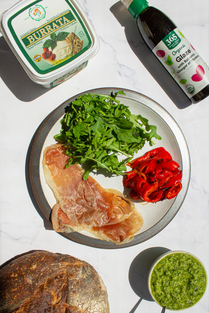 Prosciutto and Burrata Sandwich ingredients