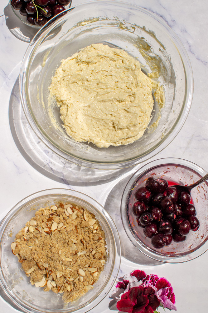 cherry almond coffee cake components