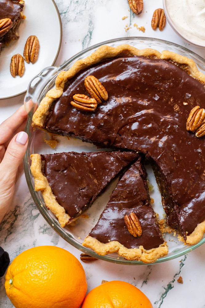 chocolate citrus pecan pie