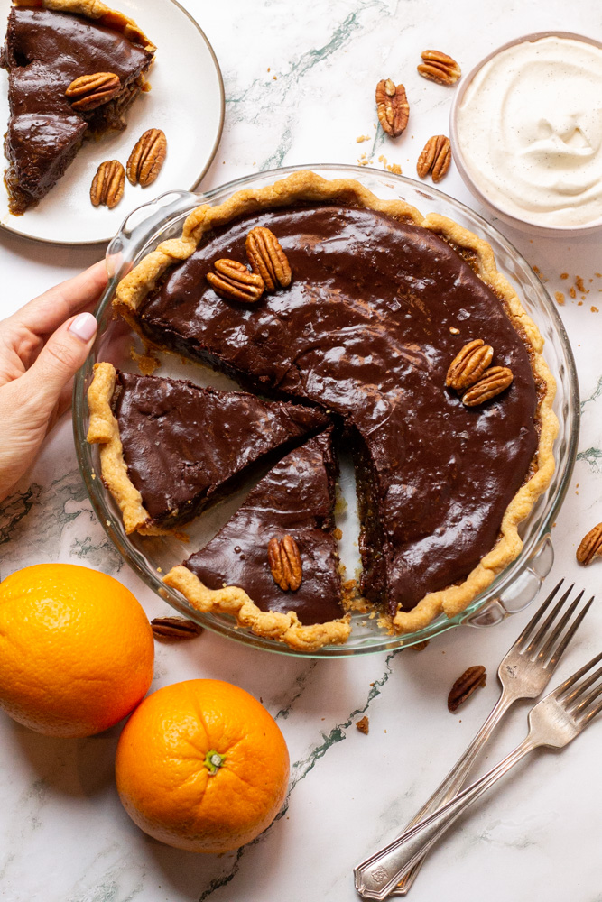 chocolate citrus pecan pie