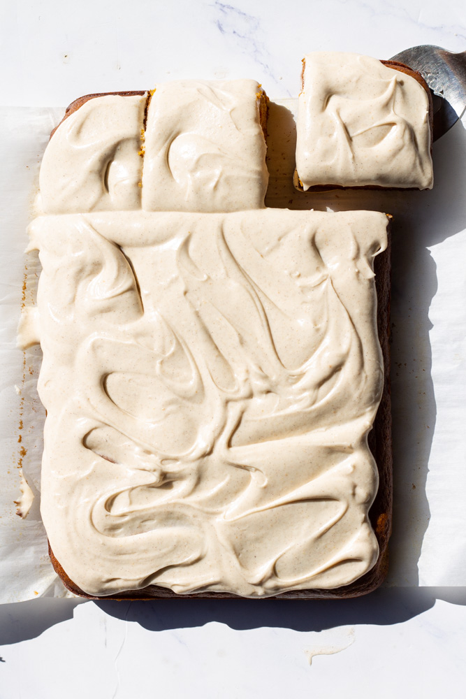 cream cheese icing on pumpkin sheet cake