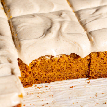 pumpkin sheet cake with brown butter cream cheese icing