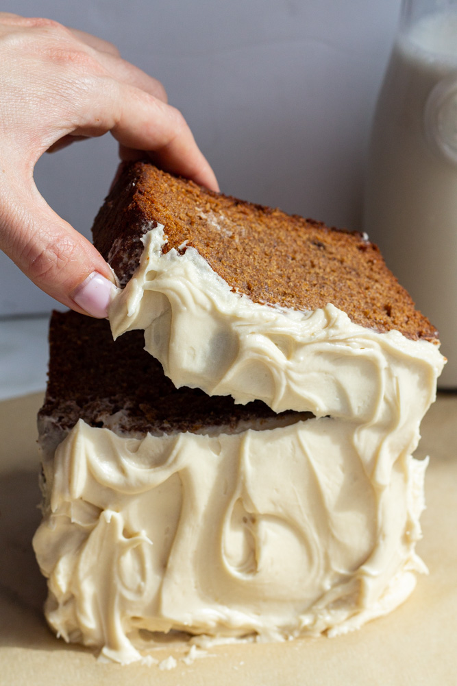 spiced loaf cake with cream cheese icing