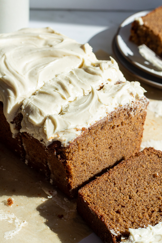 spiced loaf cake with cream cheese icing