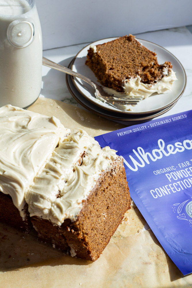 spiced loaf cake with cream cheese icing