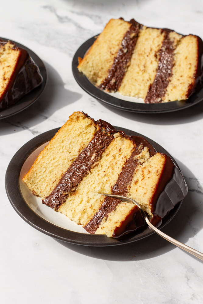 vanilla cake with chocolate mousse filling