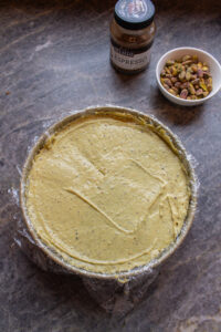 Pistachio filling in Olive Oil Cake