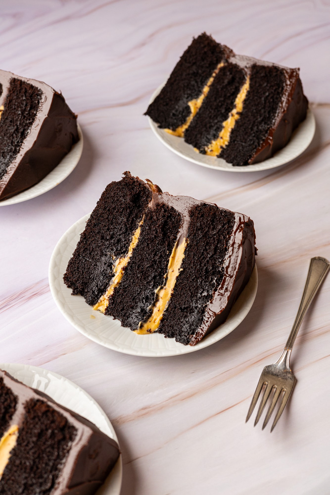 chocolate cake with whipped sea salt caramel