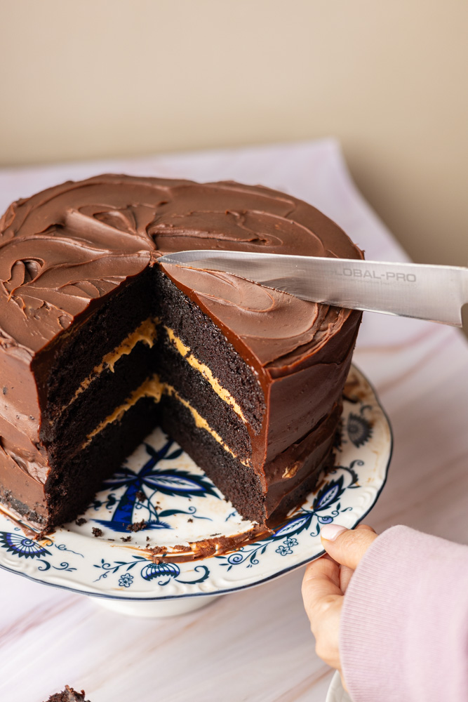 chocolate cake with whipped sea salt caramel
