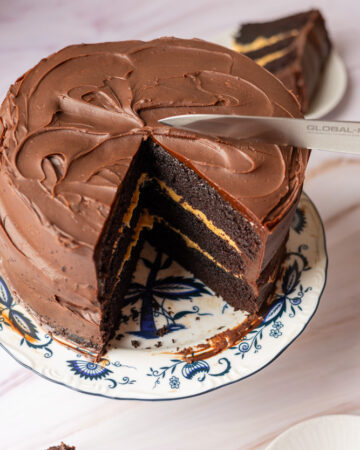 chocolate cake with whipped sea salt caramel