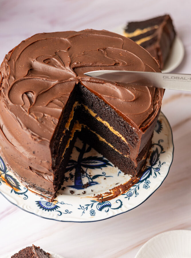 chocolate cake with whipped sea salt caramel