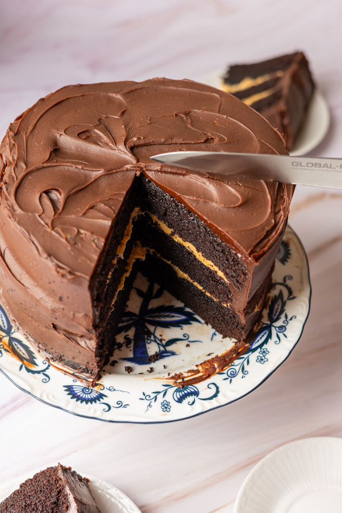 chocolate cake with whipped sea salt caramel